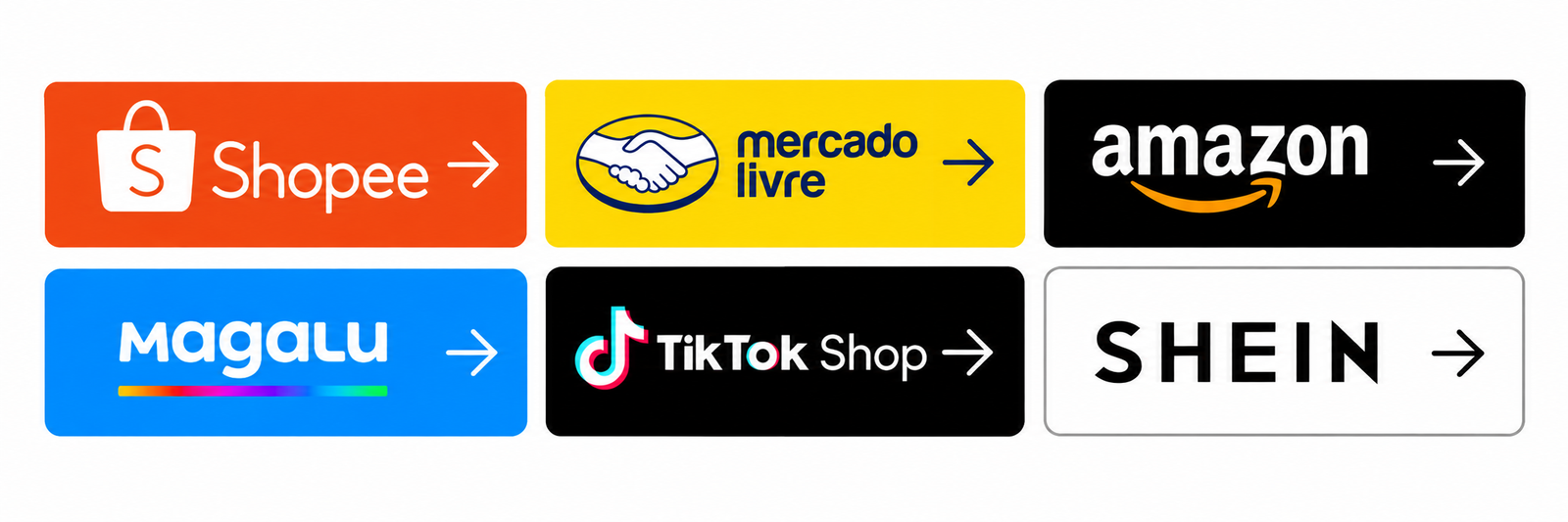 Shopee, Mercado Livre, Amazon, Magalu, TikTok Shop e SHEIN