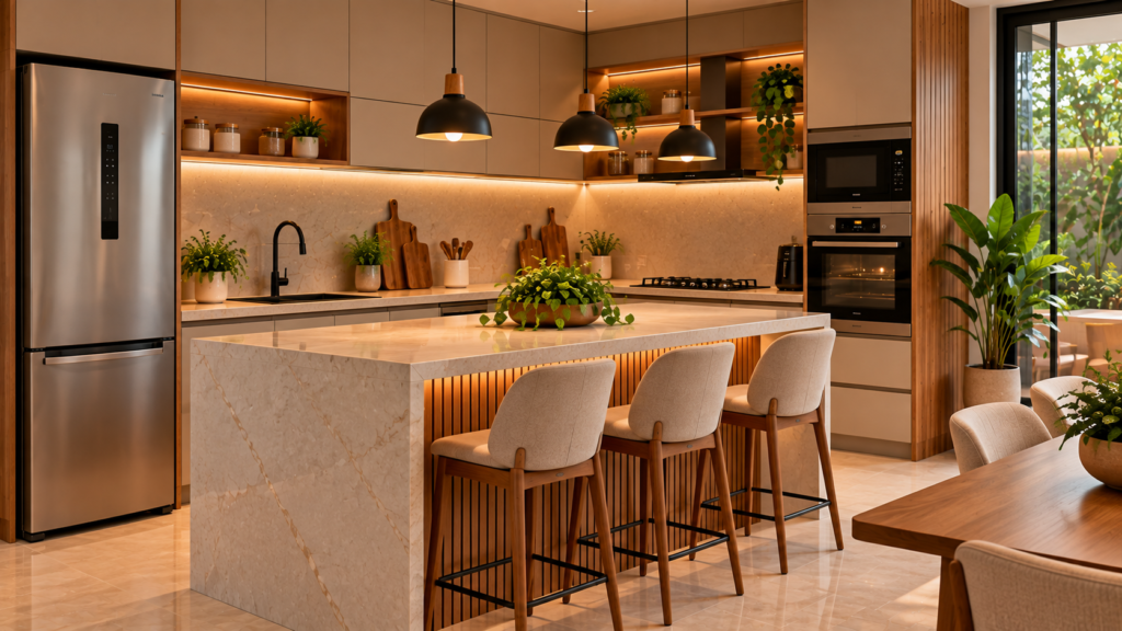 Cozinha Moderna com Ilha e Plantas
